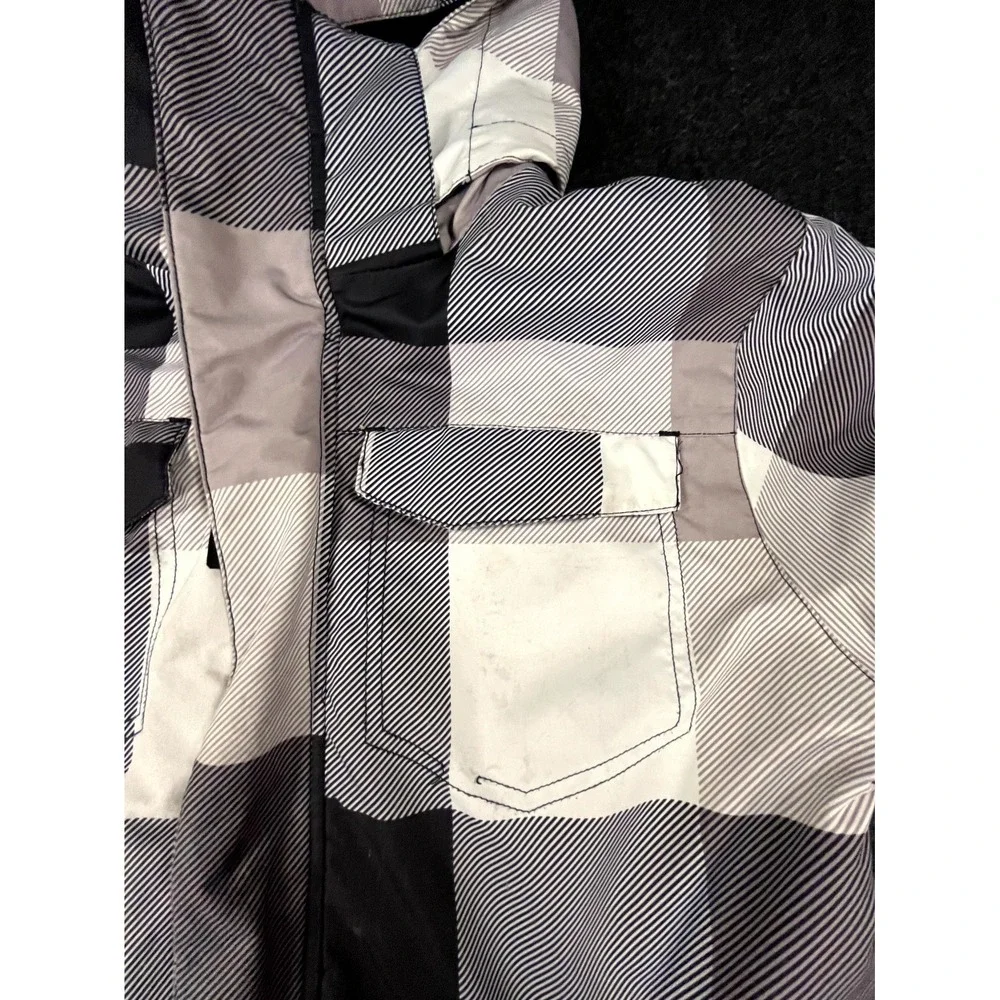 Pulse Winter Ski Jacket Youth Large 16 18 Gray Black Plaid Pockets Hooded Coat